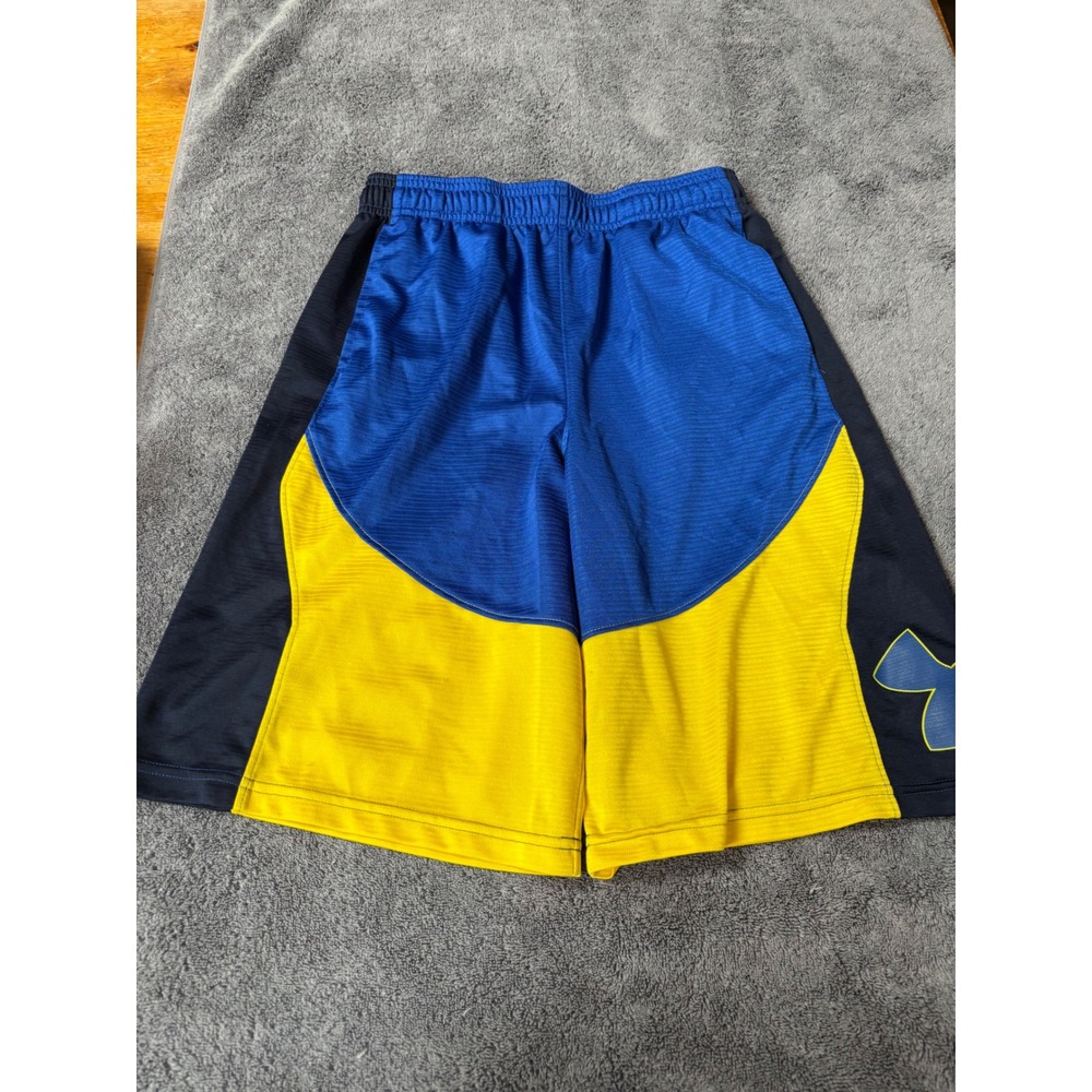 Under Armour Boys HeatGear Athletic Shorts Blue Yellow Colorblock YLG Large